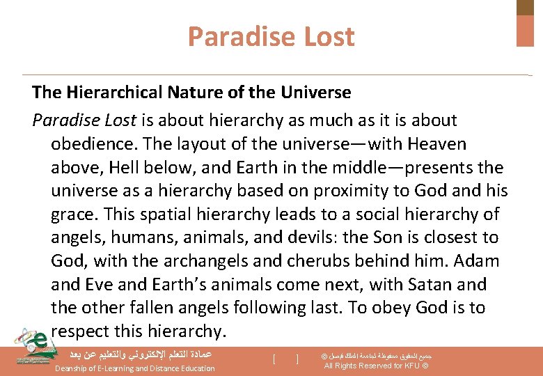 Paradise Lost The Hierarchical Nature of the Universe Paradise Lost is about hierarchy as
