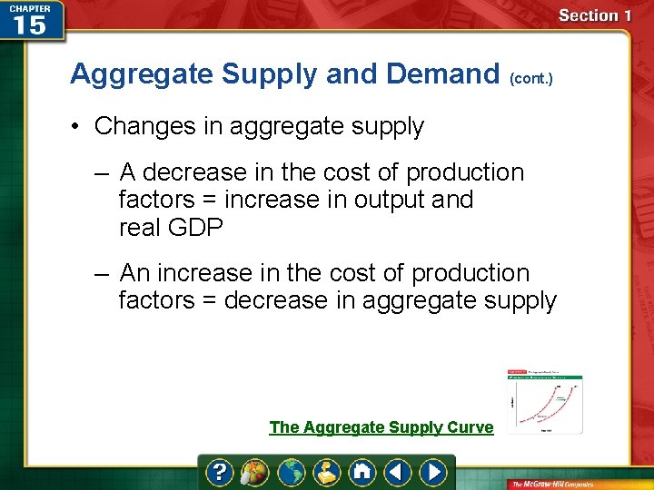 Aggregate Supply and Demand (cont. ) • Changes in aggregate supply – A decrease