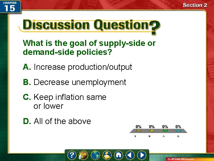 What is the goal of supply-side or demand-side policies? A. Increase production/output B. Decrease