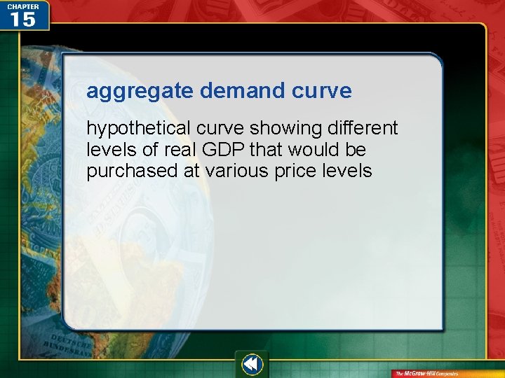 aggregate demand curve hypothetical curve showing different levels of real GDP that would be