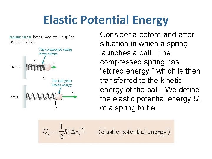 Elastic Potential Energy Consider a before-and-after situation in which a spring launches a ball.