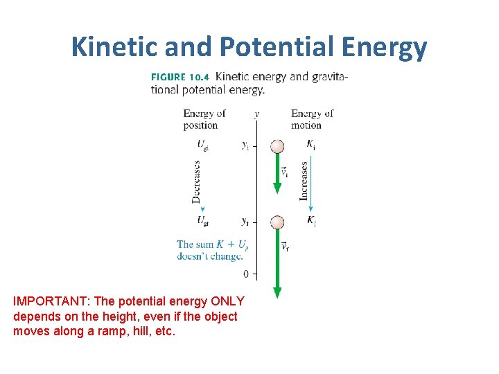 Kinetic and Potential Energy IMPORTANT: The potential energy ONLY depends on the height, even