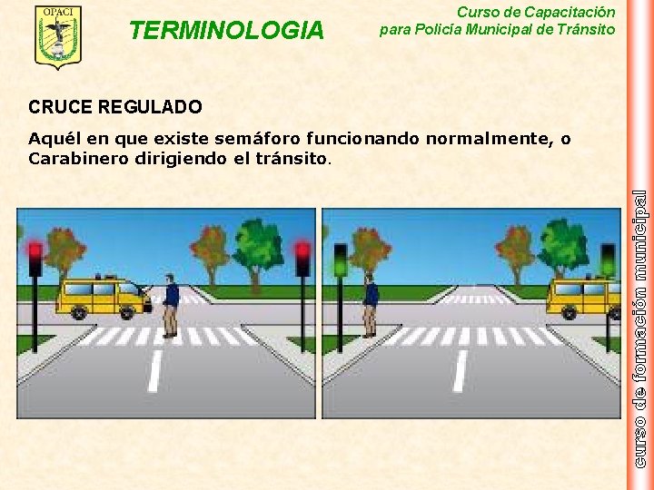 TERMINOLOGIA Curso de Capacitación para Policía Municipal de Tránsito CRUCE REGULADO Aquél en que