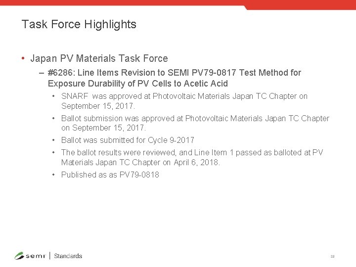 Task Force Highlights • Japan PV Materials Task Force – #6286: Line Items Revision