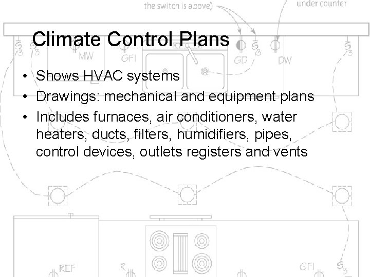 Climate Control Plans • Shows HVAC systems • Drawings: mechanical and equipment plans •