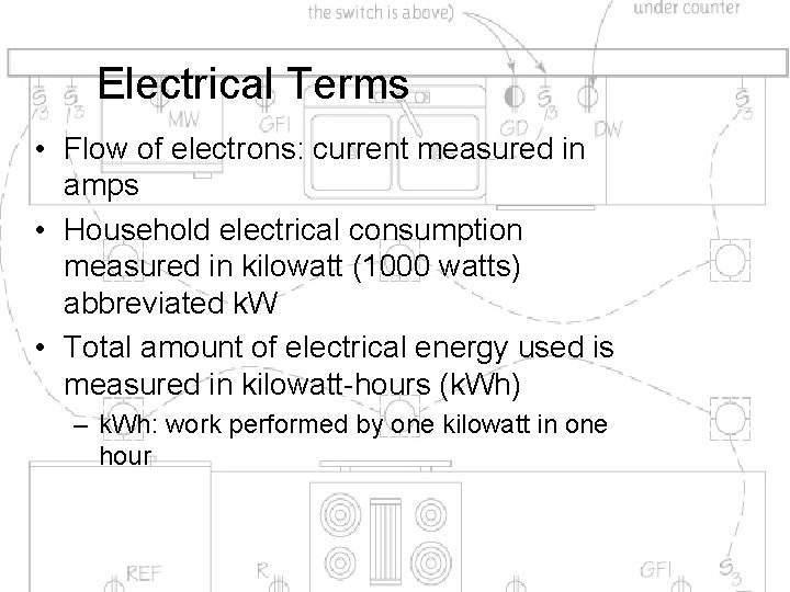 Electrical Terms • Flow of electrons: current measured in amps • Household electrical consumption