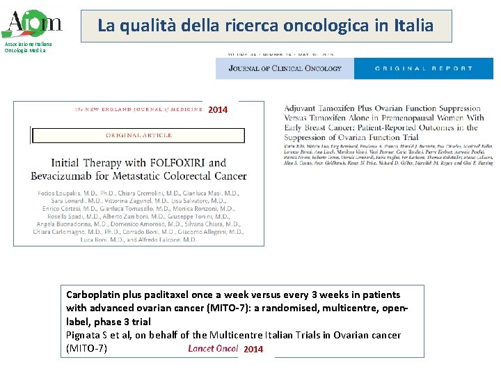 La qualità della ricerca oncologica in Italia Associazione Italiana Oncologia Medica 2014 Carboplatin plus