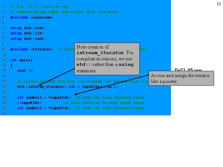 1 2 3 // Fig. 21. 5: fig 21_05. cpp // Demonstrating input and