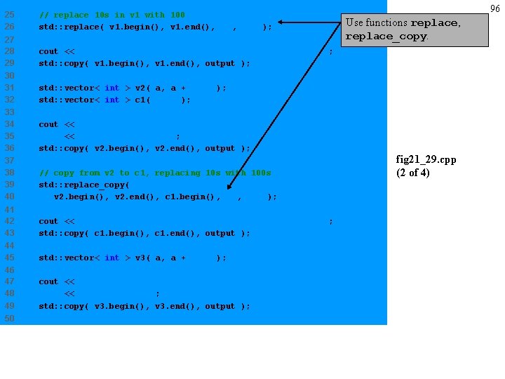 25 26 // replace 10 s in v 1 with 100 std: : replace(