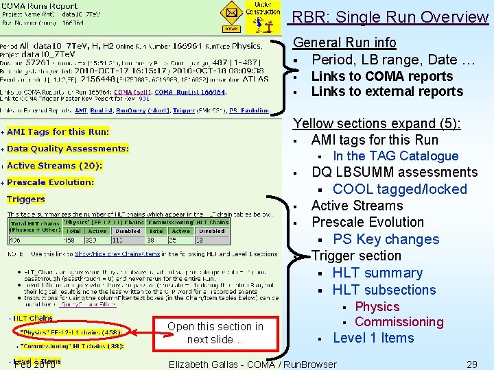 RBR: Single Run Overview General Run info § Period, LB range, Date … §