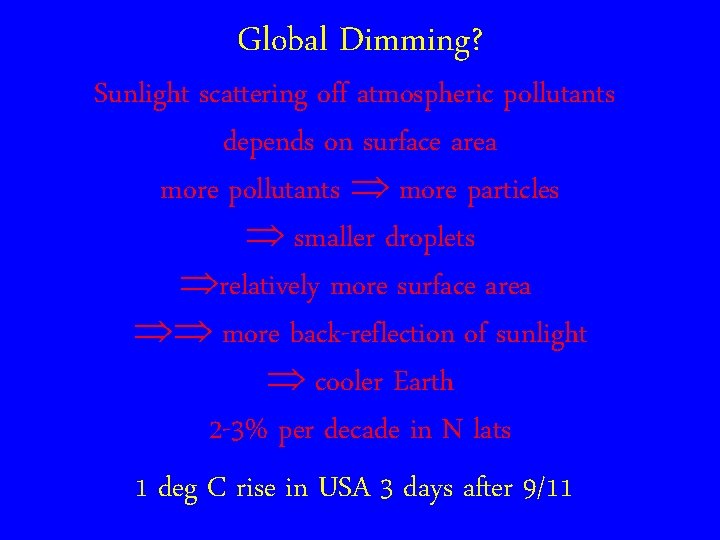 Global Dimming? Sunlight scattering off atmospheric pollutants depends on surface area more pollutants more