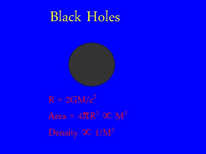 Black Holes R = 2 GM/c 2 2 2 Area = 4 R M