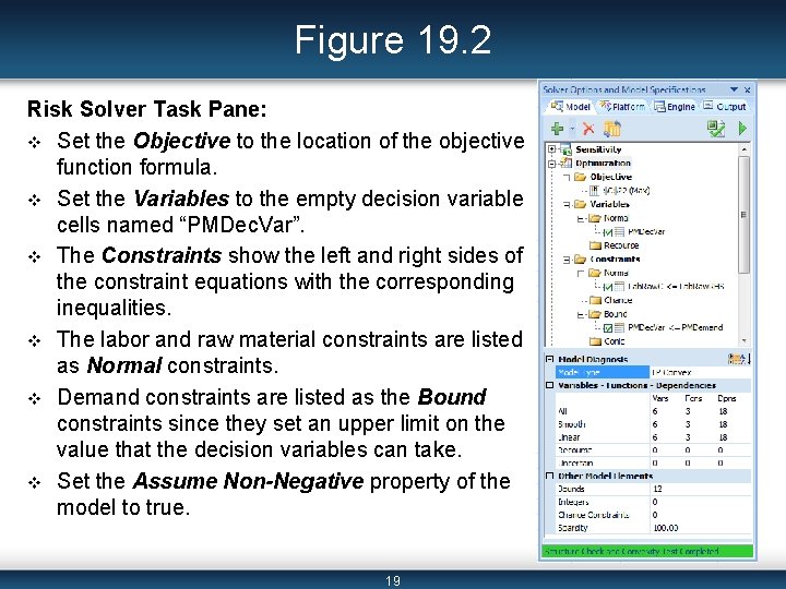 Figure 19. 2 Risk Solver Task Pane: v Set the Objective to the location