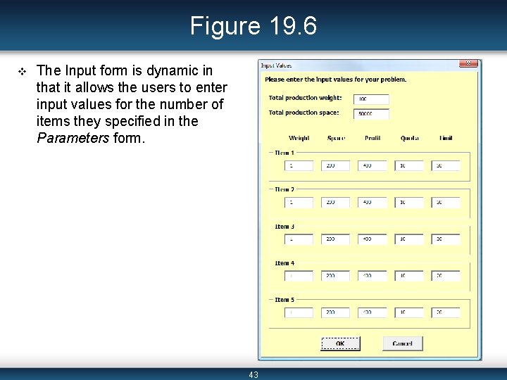 Figure 19. 6 v The Input form is dynamic in that it allows the