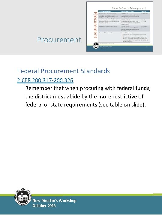 Procurement Federal Procurement Standards 2 CFR 200. 317 -200. 326 Remember that when procuring