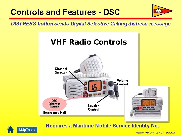 Controls and Features - DSC DISTRESS button sends Digital Selective Calling distress message VHF