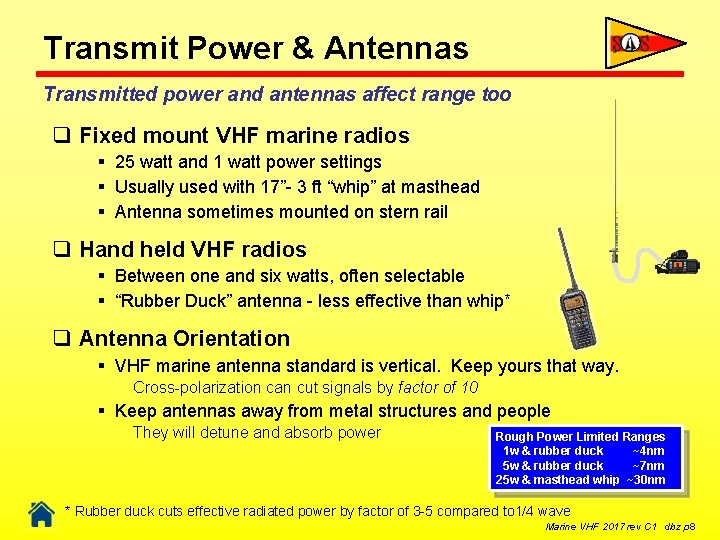 Transmit Power & Antennas Transmitted power and antennas affect range too q Fixed mount