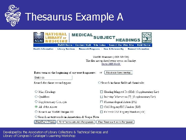 Thesaurus Example A Developed by the Association of Library Collections & Technical Services and Thesaurus Example A Developed by the Association of Library Collections & Technical Services and