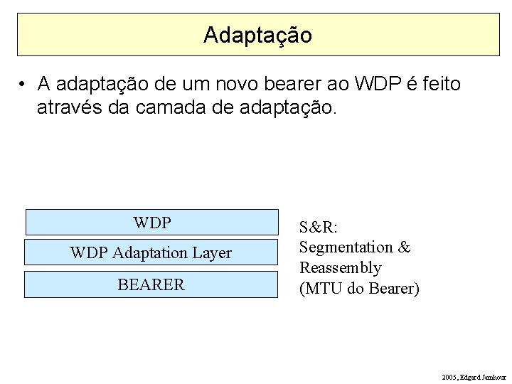 Adaptação • A adaptação de um novo bearer ao WDP é feito através da