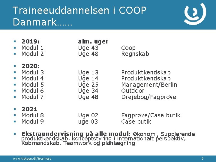 Traineeuddannelsen i COOP Danmark…… § 2019: § Modul 1: § Modul 2: § §