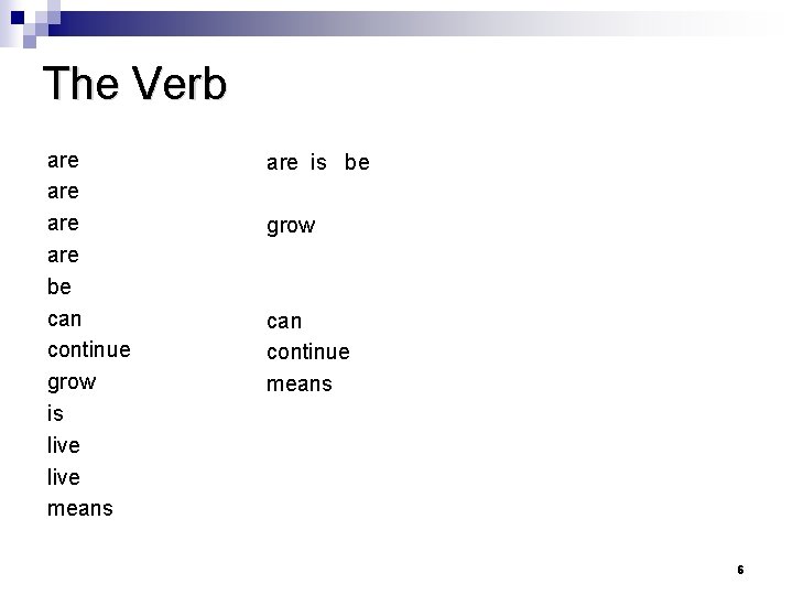 The Verb are are be can continue grow is live means are is be