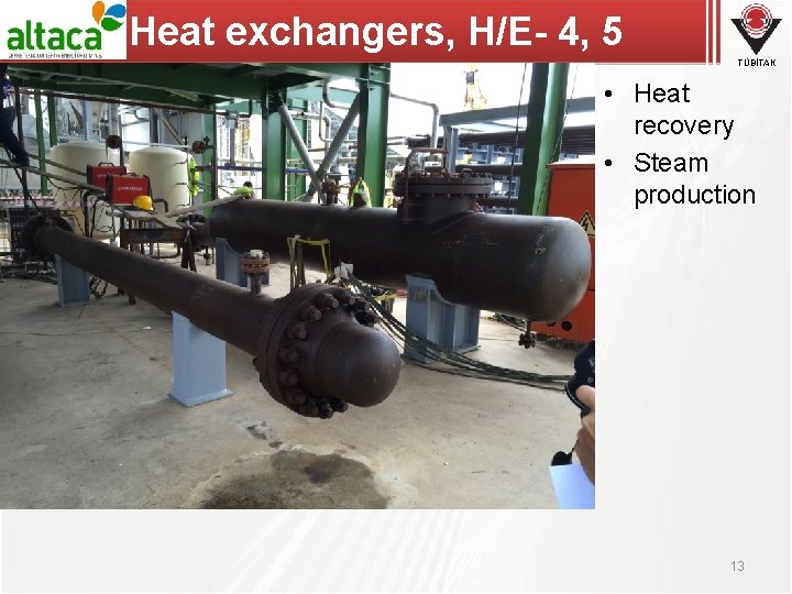 Heat exchangers, H/E- 4, 5 TÜBİTAK • Heat recovery • Steam production 13 