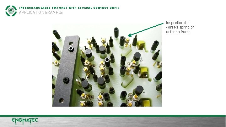 INTERCHANGEABLE FIXTURES WITH SEVERAL CONTACT UNITS APPLICATION EXAMPLE Inspection for contact spring of antenna