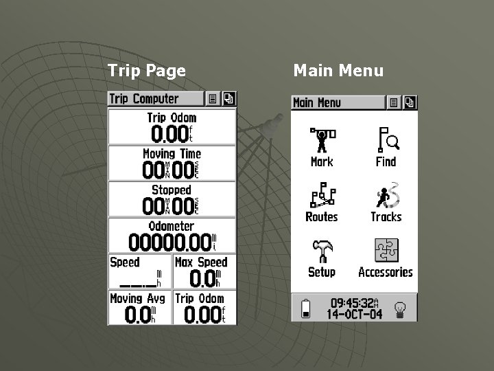 Trip Page Main Menu 