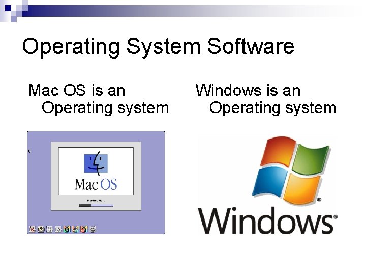 Operating System Software Mac OS is an Operating system Windows is an Operating system