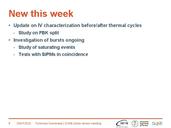 New this week • Update on IV characterization before/after thermal cycles - Study on