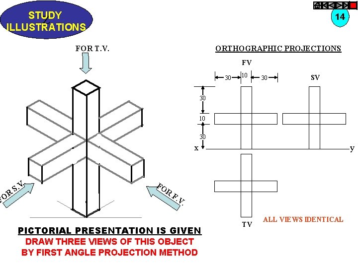 STUDY Z ILLUSTRATIONS R FO 14 FOR T. V. ORTHOGRAPHIC PROJECTIONS FV 30 10