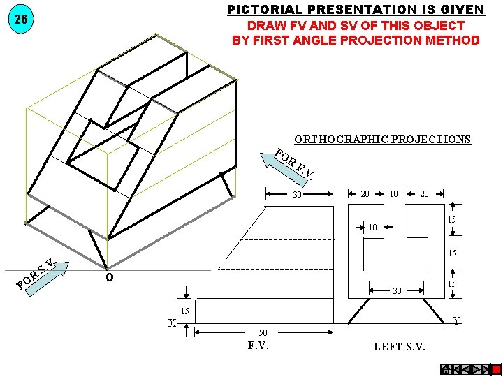 PICTORIAL PRESENTATION IS GIVEN DRAW FV AND SV OF THIS OBJECT BY FIRST ANGLE