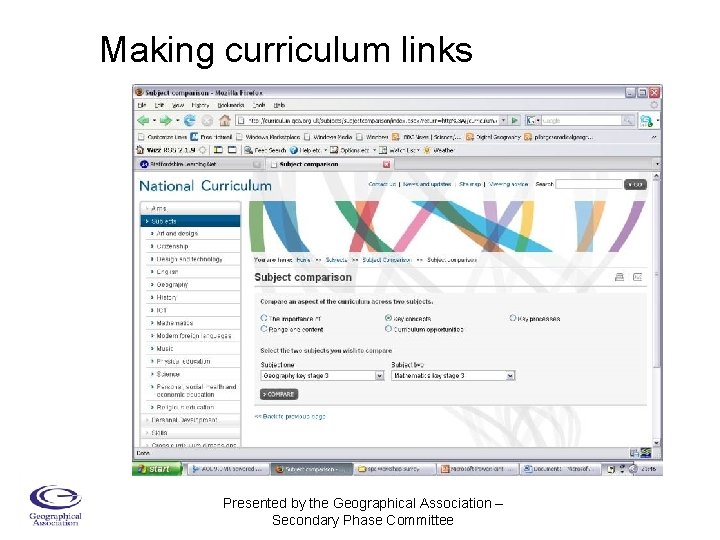 Making curriculum links Presented by the Geographical Association – Secondary Phase Committee 