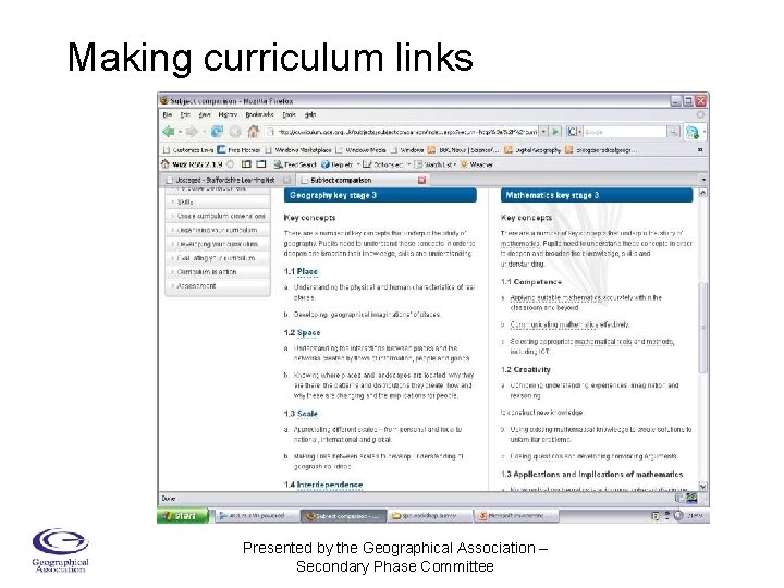 Making curriculum links Presented by the Geographical Association – Secondary Phase Committee 