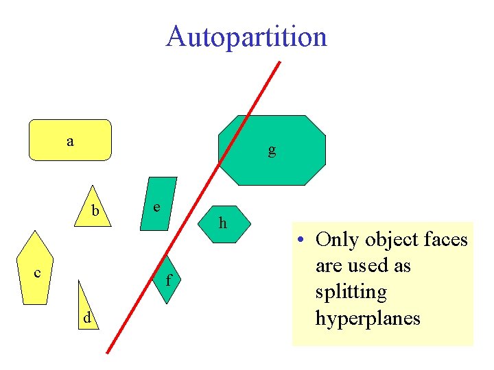 Autopartition a g b c e h f d • Only object faces are