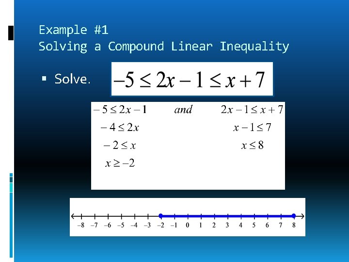 Example #1 Solving a Compound Linear Inequality Solve. 