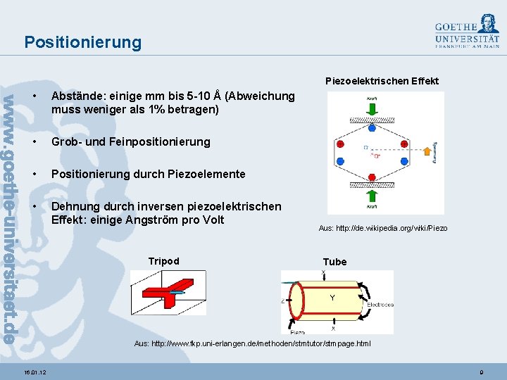 Positionierung Piezoelektrischen Effekt • Abstände: einige mm bis 5 -10 Å (Abweichung muss weniger