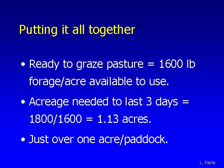 Putting it all together • Ready to graze pasture = 1600 lb forage/acre available