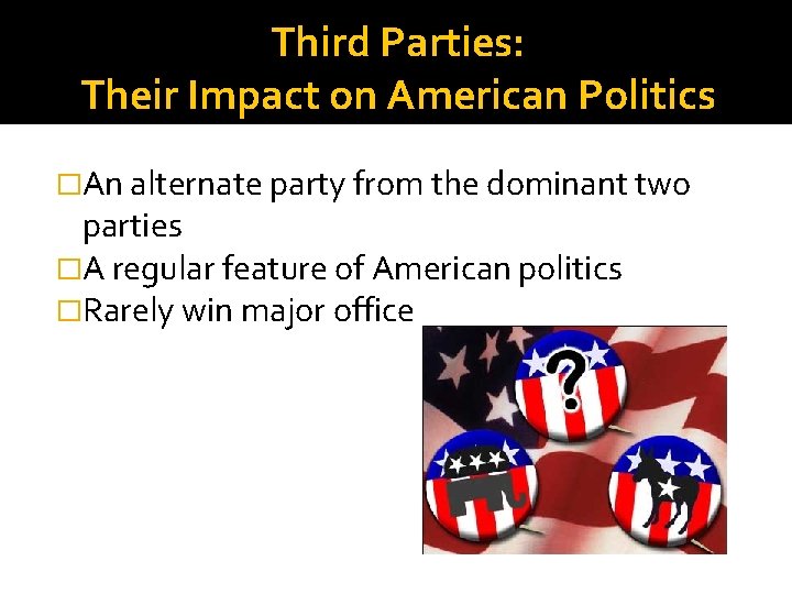 Third Parties: Their Impact on American Politics �An alternate party from the dominant two
