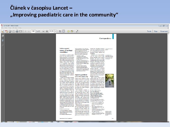 Článek v časopisu Lancet – „Improving paediatric care in the community“ 