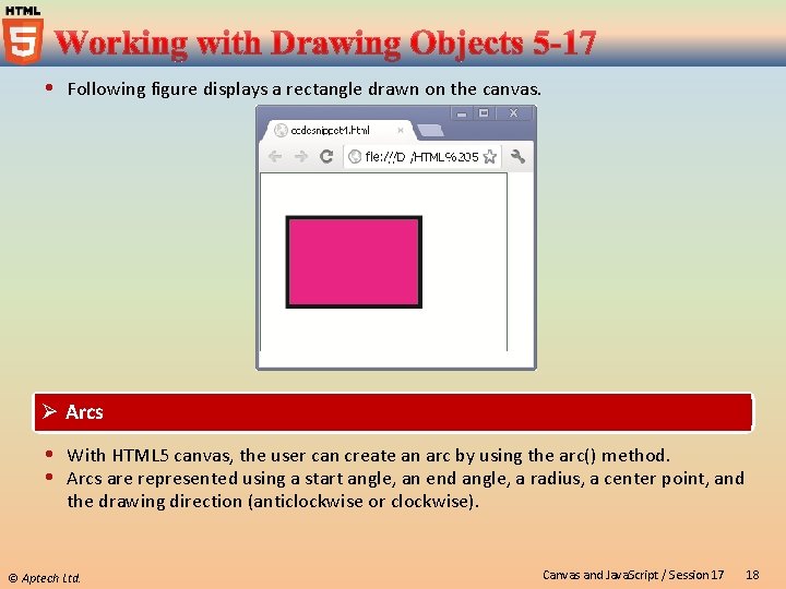  Following figure displays a rectangle drawn on the canvas. Ø Arcs With HTML