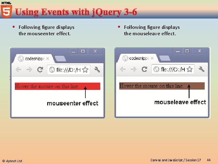  Following figure displays the mouseenter effect. © Aptech Ltd. Following figure displays the