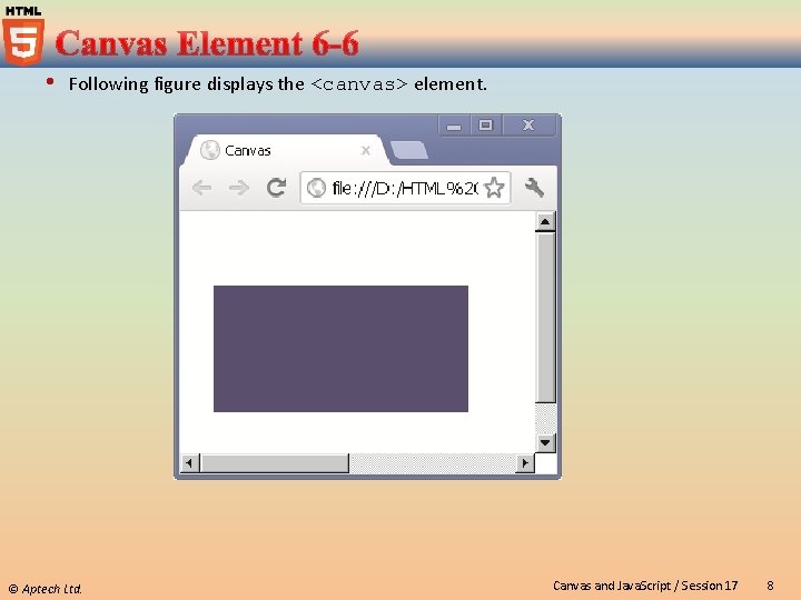  Following figure displays the <canvas> element. © Aptech Ltd. Canvas and Java. Script