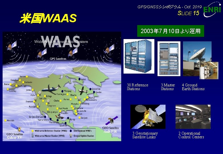 GPS/GNSSシンポジウム - Oct. 2019 SLIDE 15 米国WAAS 2003年 7月10日より運用 38 Reference Stations Anik F