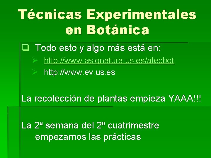 Técnicas Experimentales en Botánica q Todo esto y algo más está en: Ø Ø