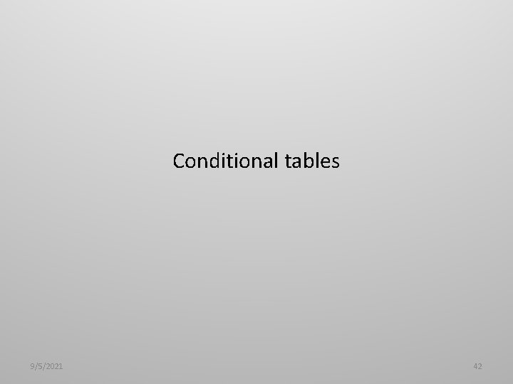 Conditional tables 9/5/2021 42 