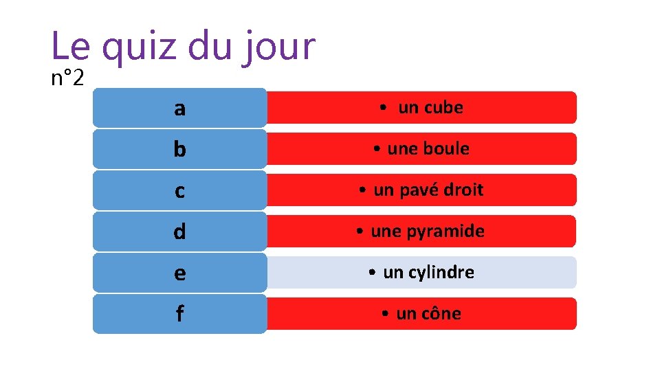 Le quiz du jour n° 2 a • un cube b • une boule