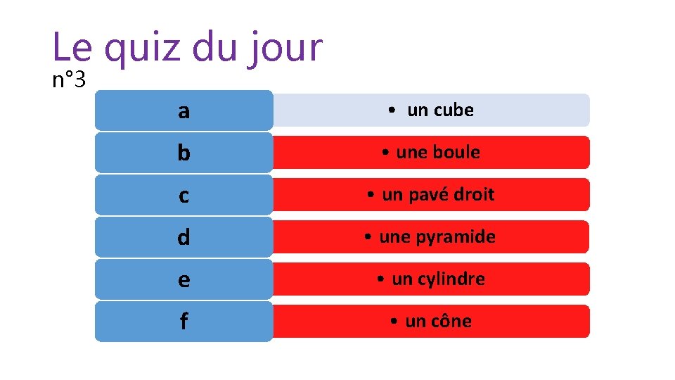 Le quiz du jour n° 3 a • un cube b • une boule