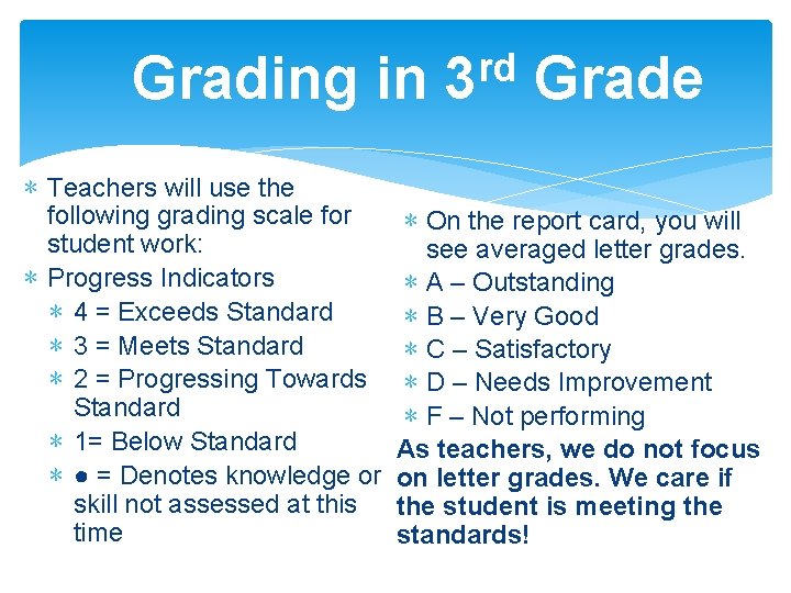 Grading in ∗ Teachers will use the following grading scale for student work: ∗