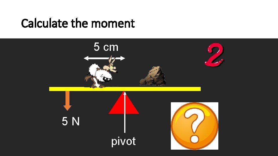 Calculate the moment 5 cm 5 N pivot 25 N cm 